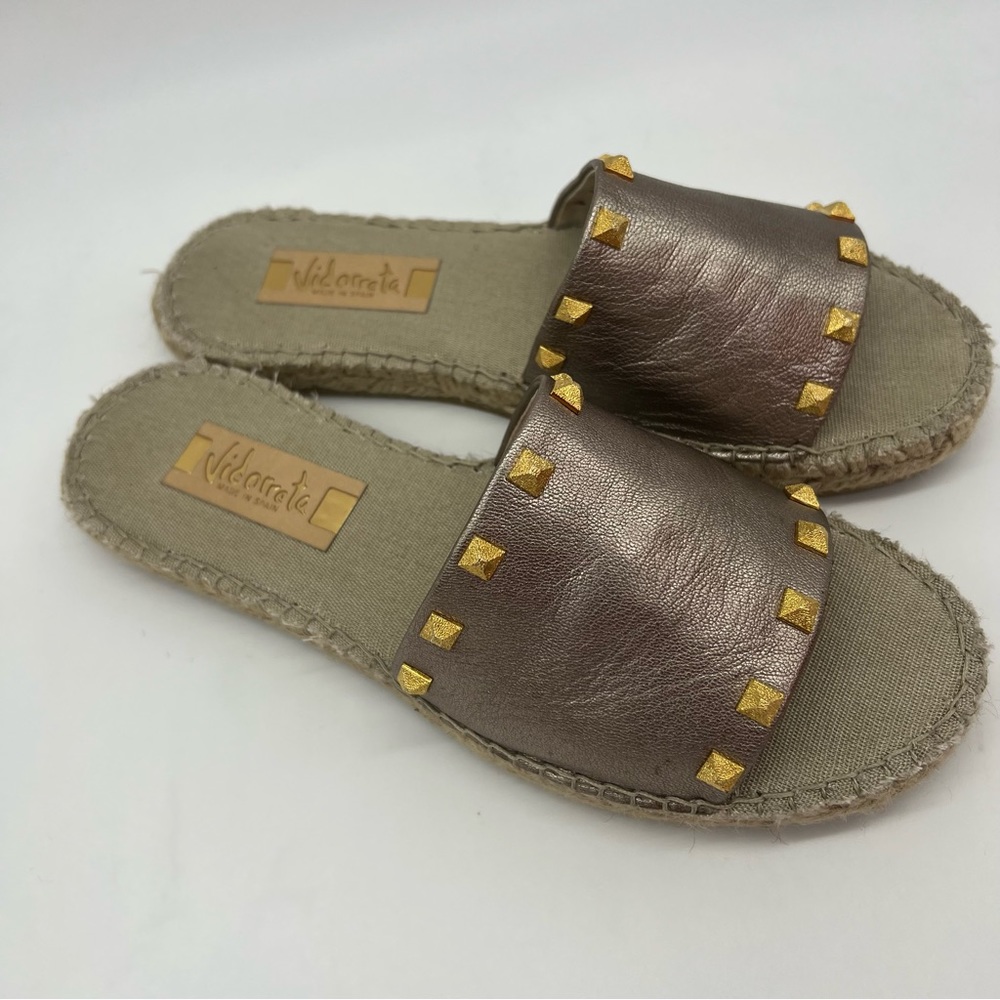 Vidorreta Espadrille Sandals Metallic Studded Slides Flats Size 10 Women - Picture 5 of 17